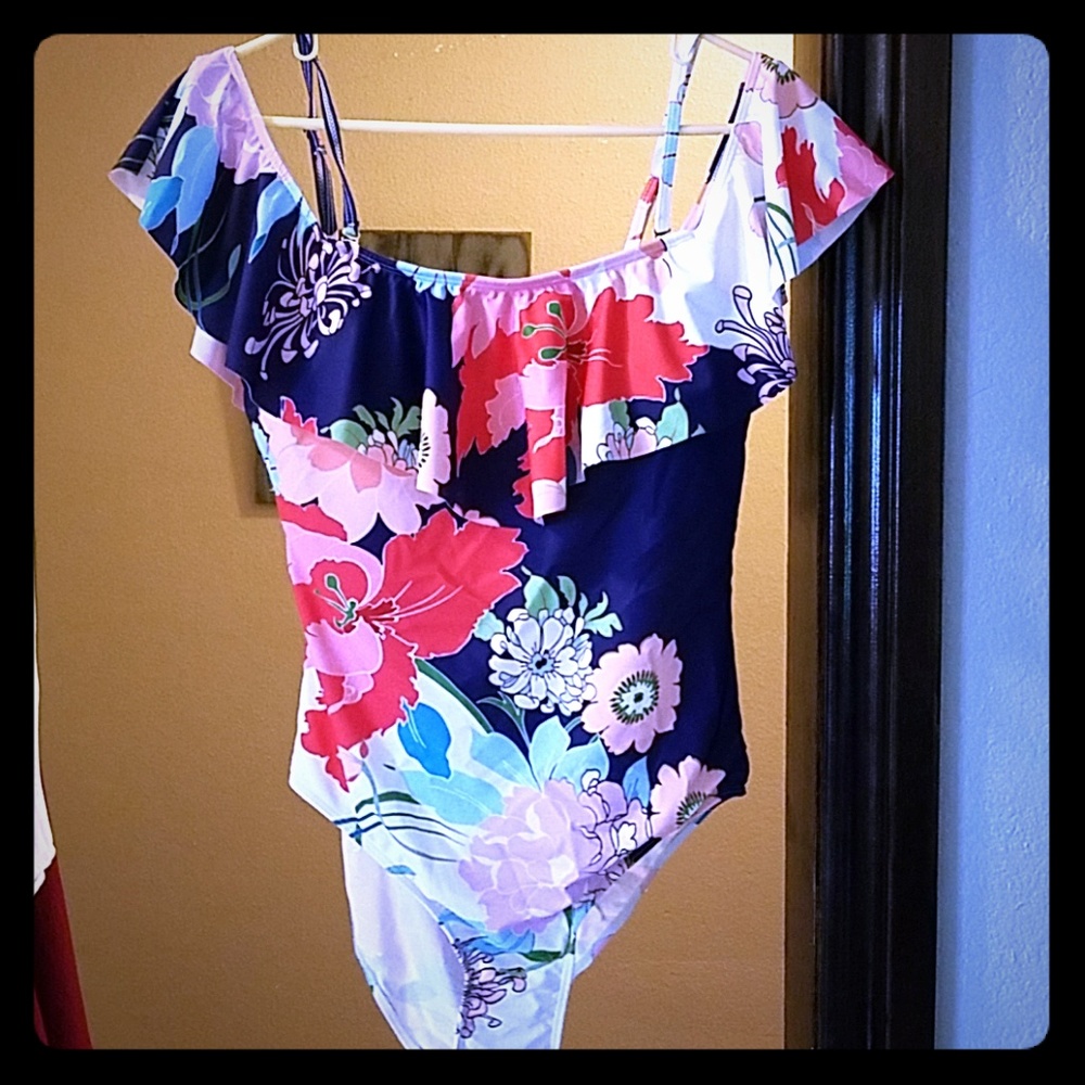 Floral one piece bathing suit